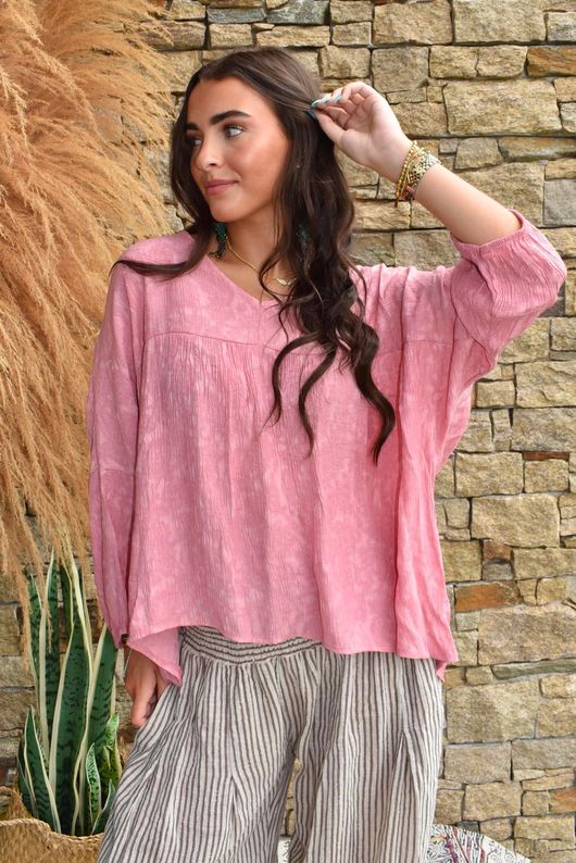 Kiti Paisley Damask Artist Smock Indian Pink